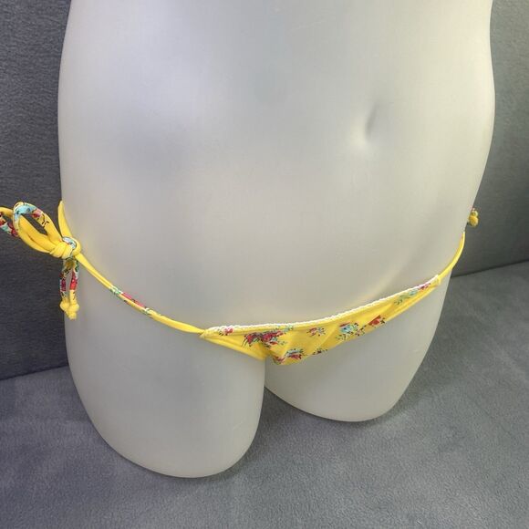 AGUA DOCE Brazilian 2-pc Bikini Size Small Yellow Flowers Lace Trim Hip Tie - Picture 4 of 9